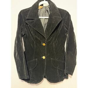 Vintage Latch On Women Blazer Black Velvet Gold Button M 90s Goth Dark Academia